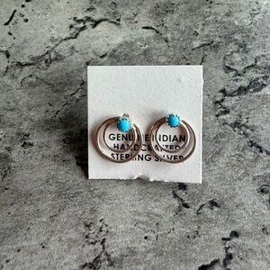 Sterling Silver Double Hoop Earrings with Turquoise Stone